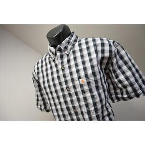 Carhartt Button Up Work Shirt Rugged Relaxed Short Sleeve Plaid Mens Size Large